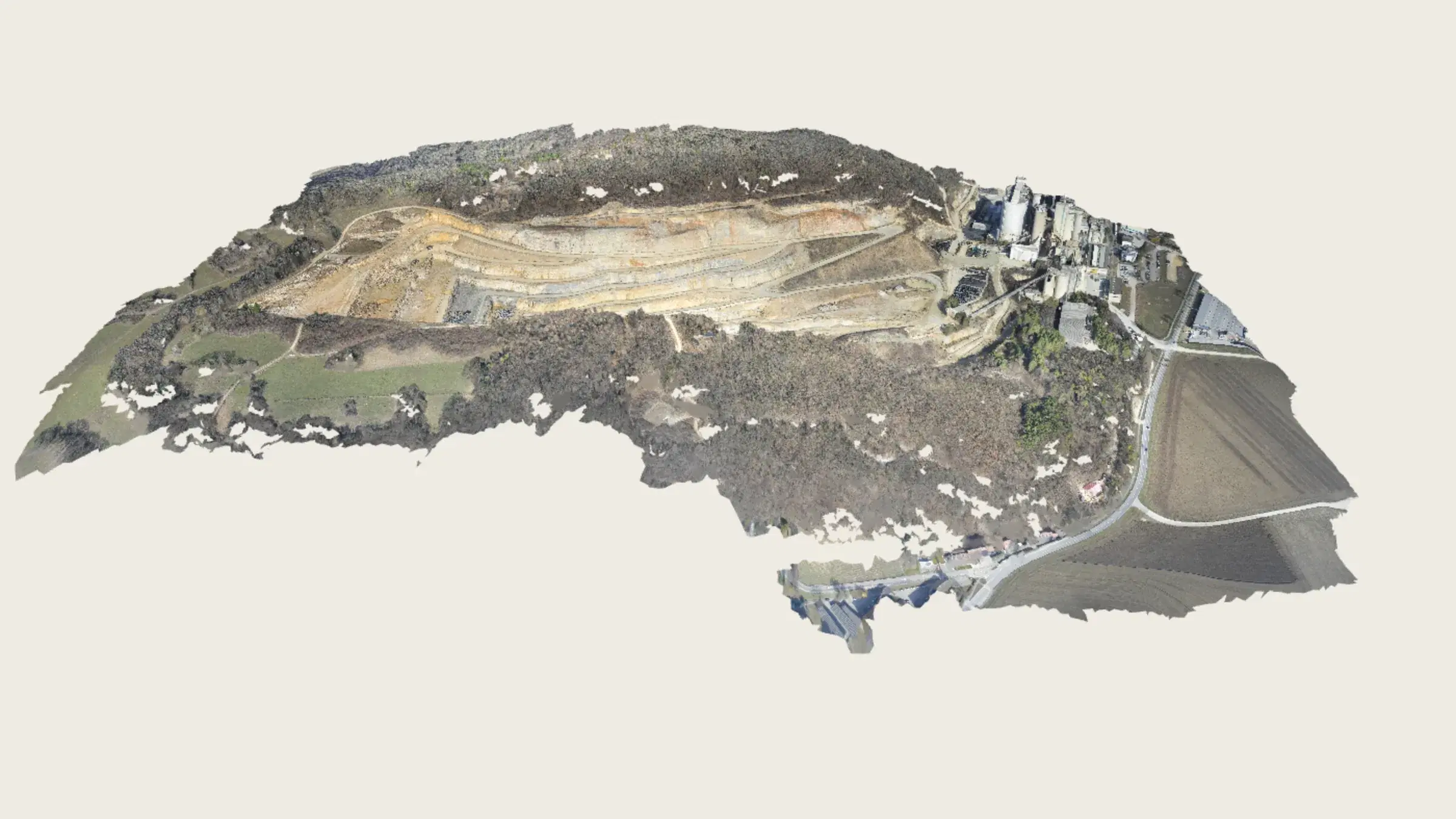 The 3D mesh of the quarry, seen from the air
