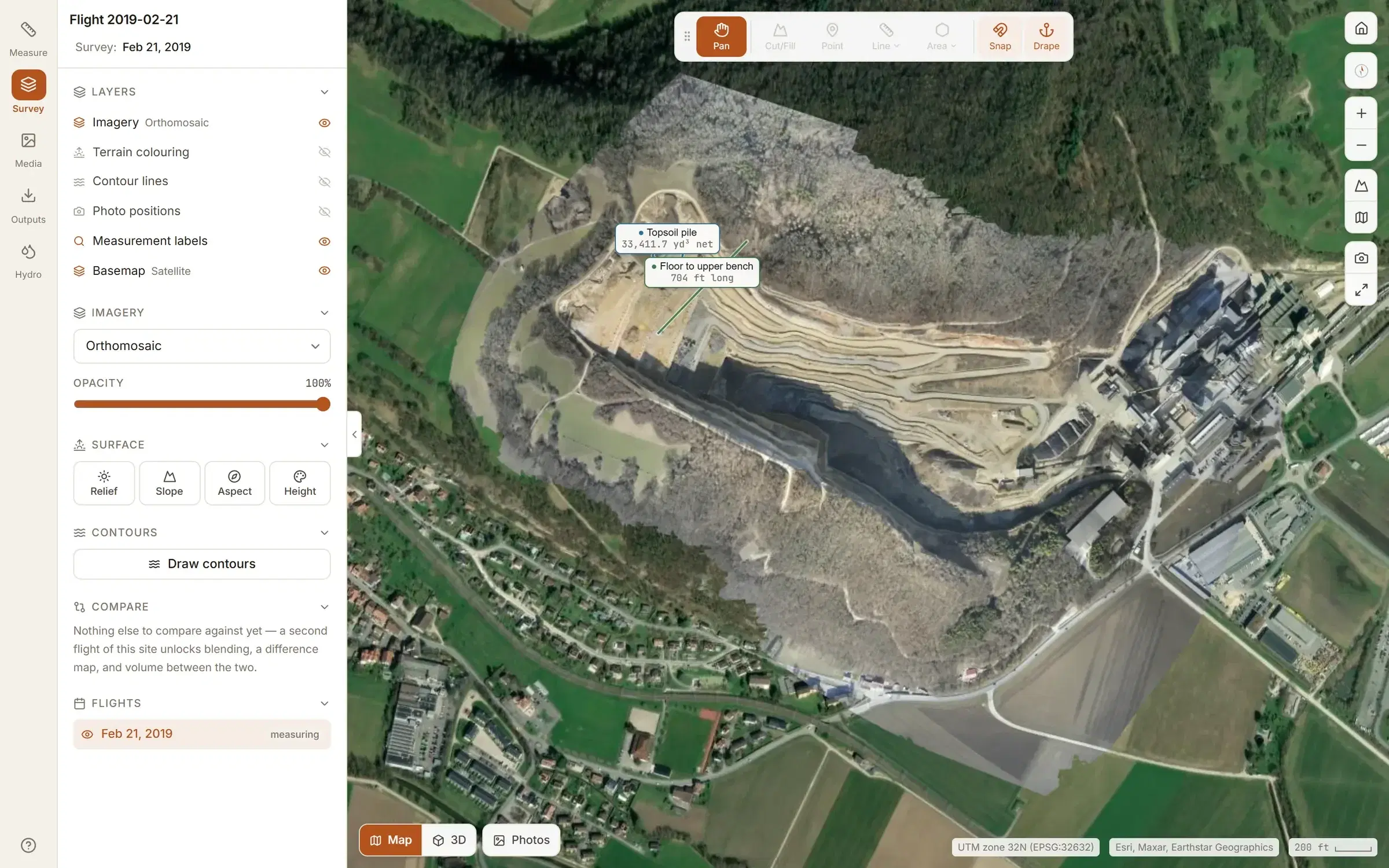 A survey opened from a share link: the viewer without an account, read-only, with the measurements visible